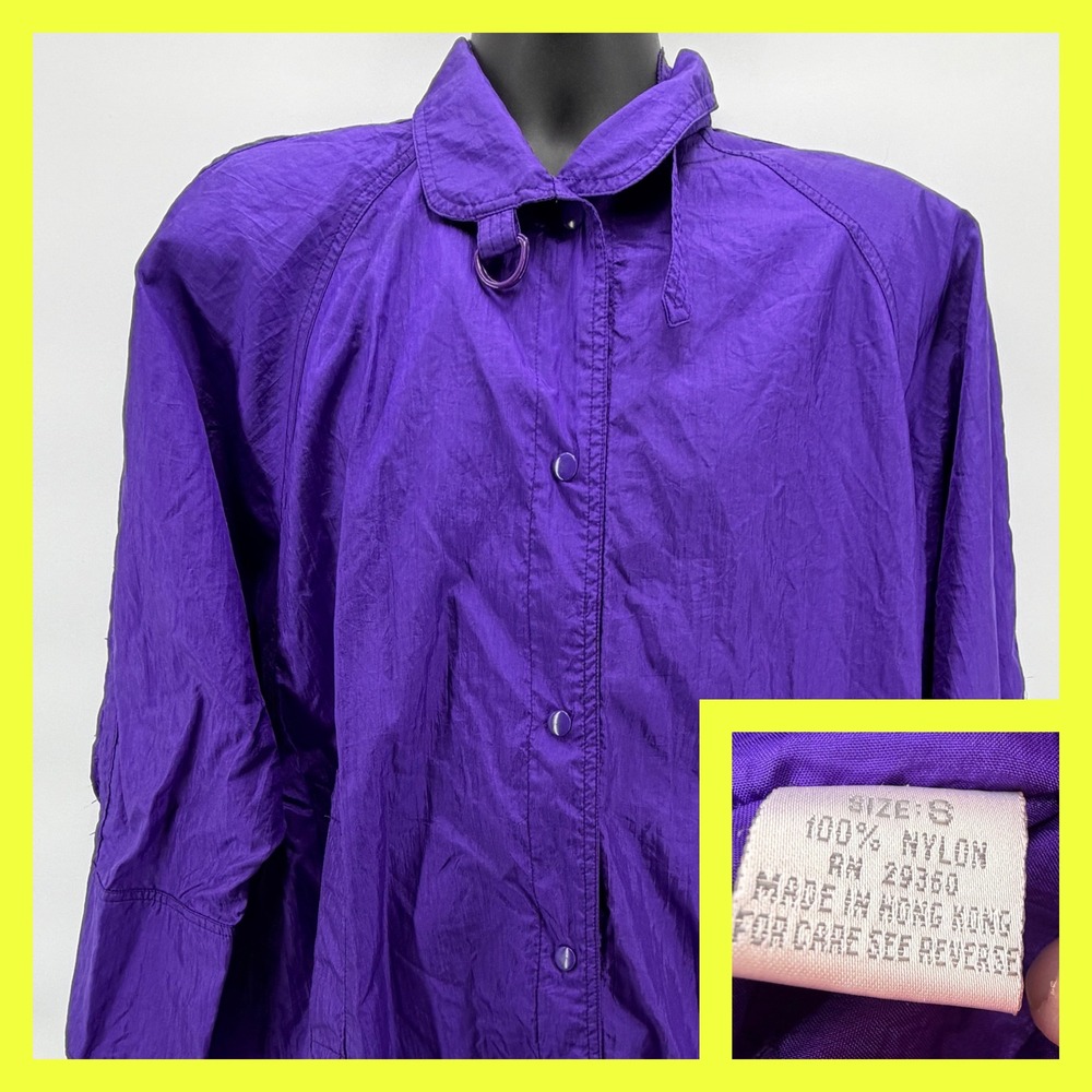 Vtg 90s‎ Katherine Bishop Purple Nylon Trench Coat Jacket Women's S Duster Retro